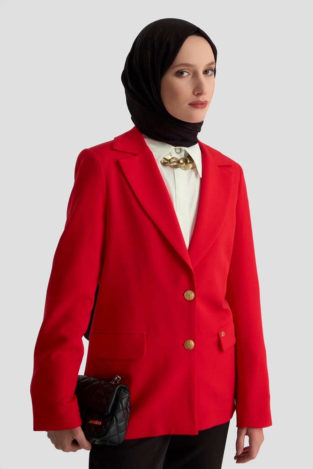 Armine Trend Gold Düğmeli Astarlı Blazer Ceket Kırmızı 25KT520 görsel 2