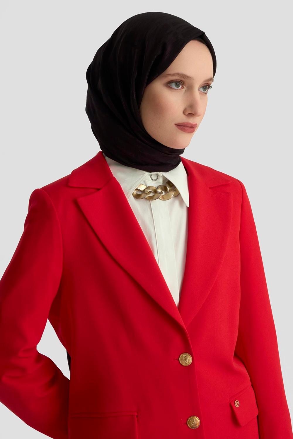 Armine Trend Gold Düğmeli Astarlı Blazer Ceket Kırmızı 25KT520 görsel 3