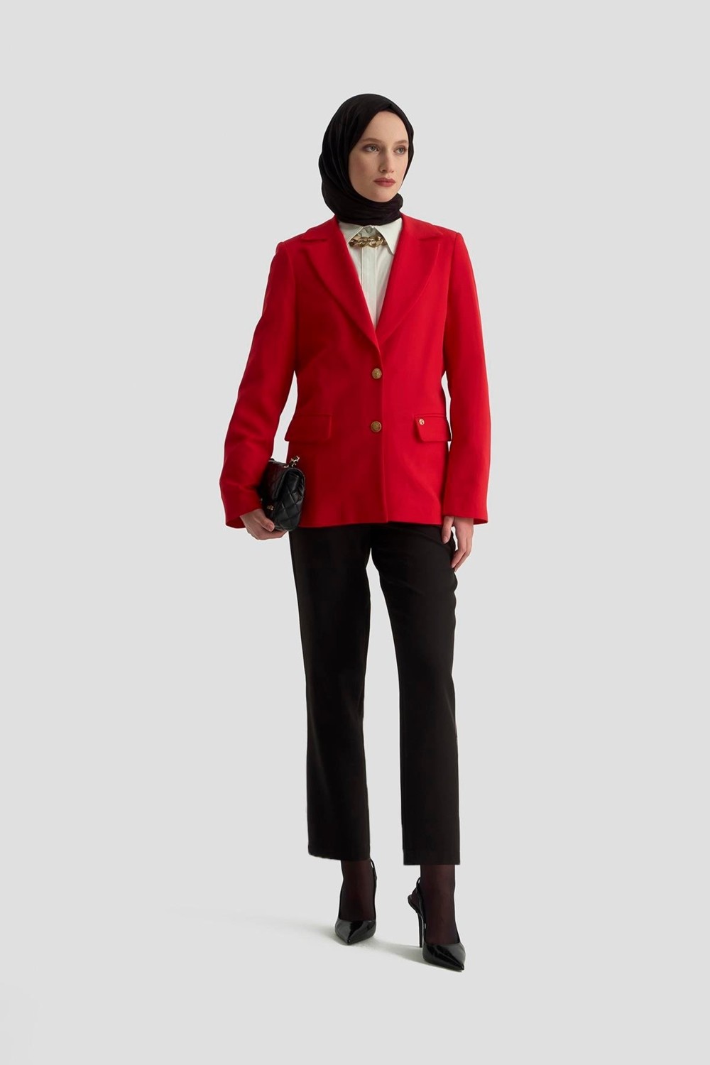 Armine Trend Gold Düğmeli Astarlı Blazer Ceket Kırmızı 25KT520 görsel 4
