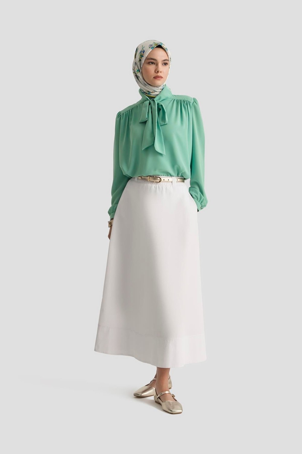 Armine Trend Boyun Kurdele Desenli Tunik-Mint 25YT303