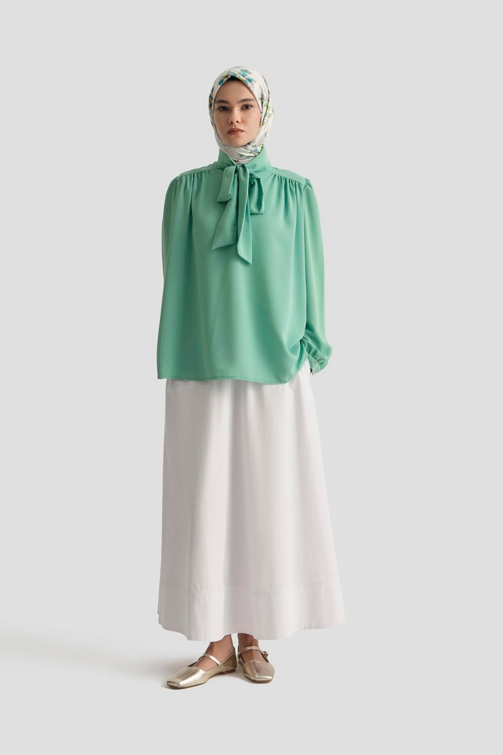 Armine Trend Boyun Kurdele Desenli Tunik-Mint 25YT303 görsel 2