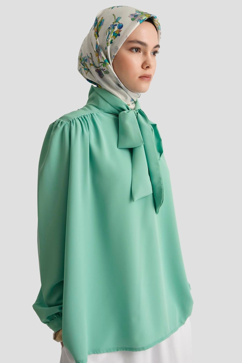 Armine Trend Boyun Kurdele Desenli Tunik-Mint 25YT303 görsel 3