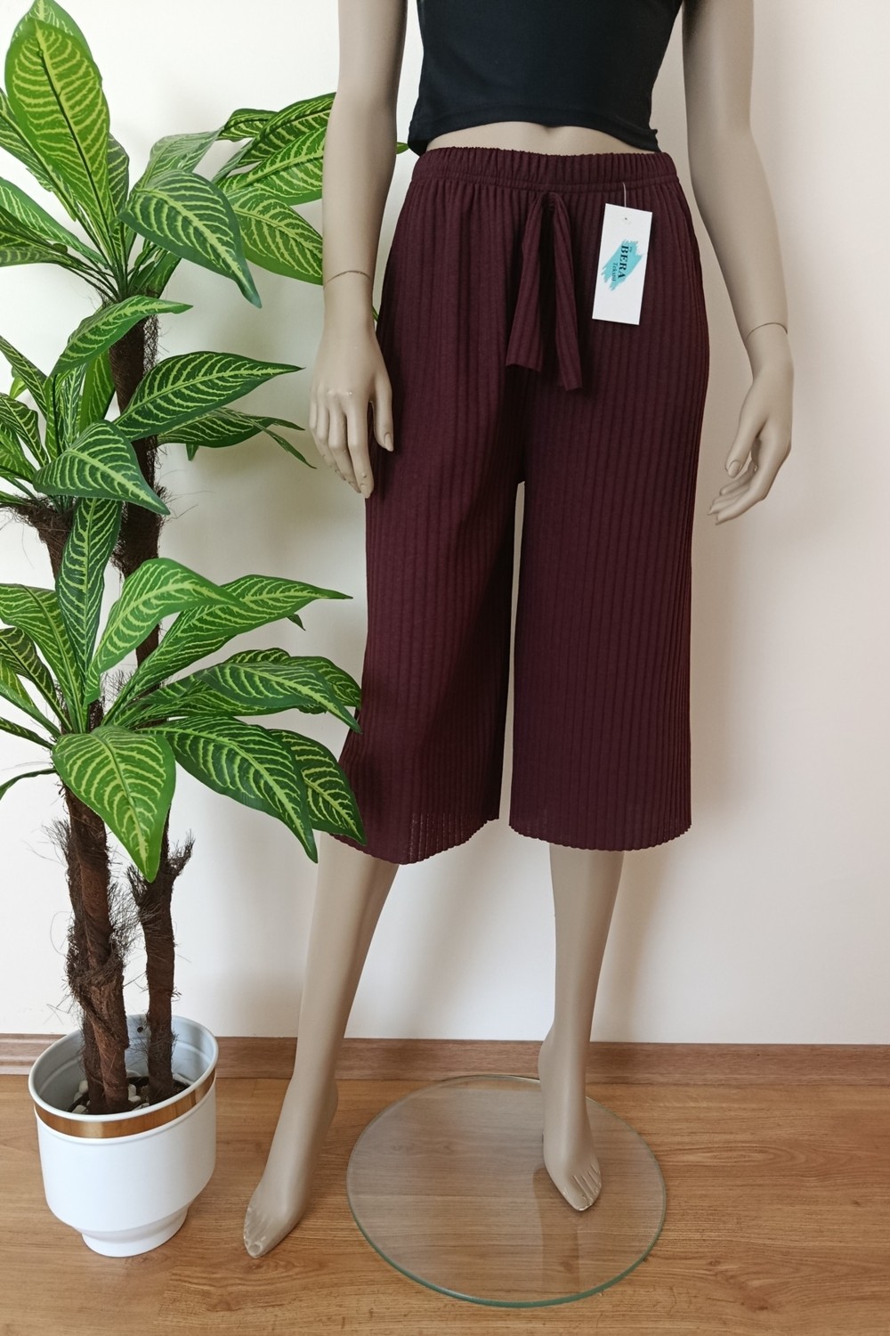 Vip Bera Tekstil Kadın Bordo Fitilli Çizgili Penye Pamuklu Bermuda Alt