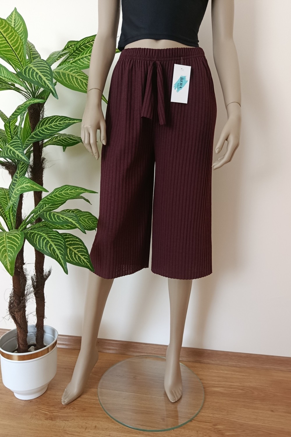 Vip Bera Tekstil Kadın Bordo Fitilli Çizgili Penye Pamuklu Bermuda Alt görsel 4