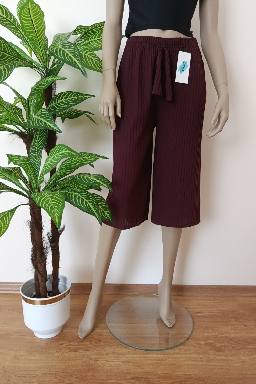 Vip Bera Tekstil Kadın Bordo Fitilli Çizgili Penye Pamuklu Bermuda Alt görsel 5
