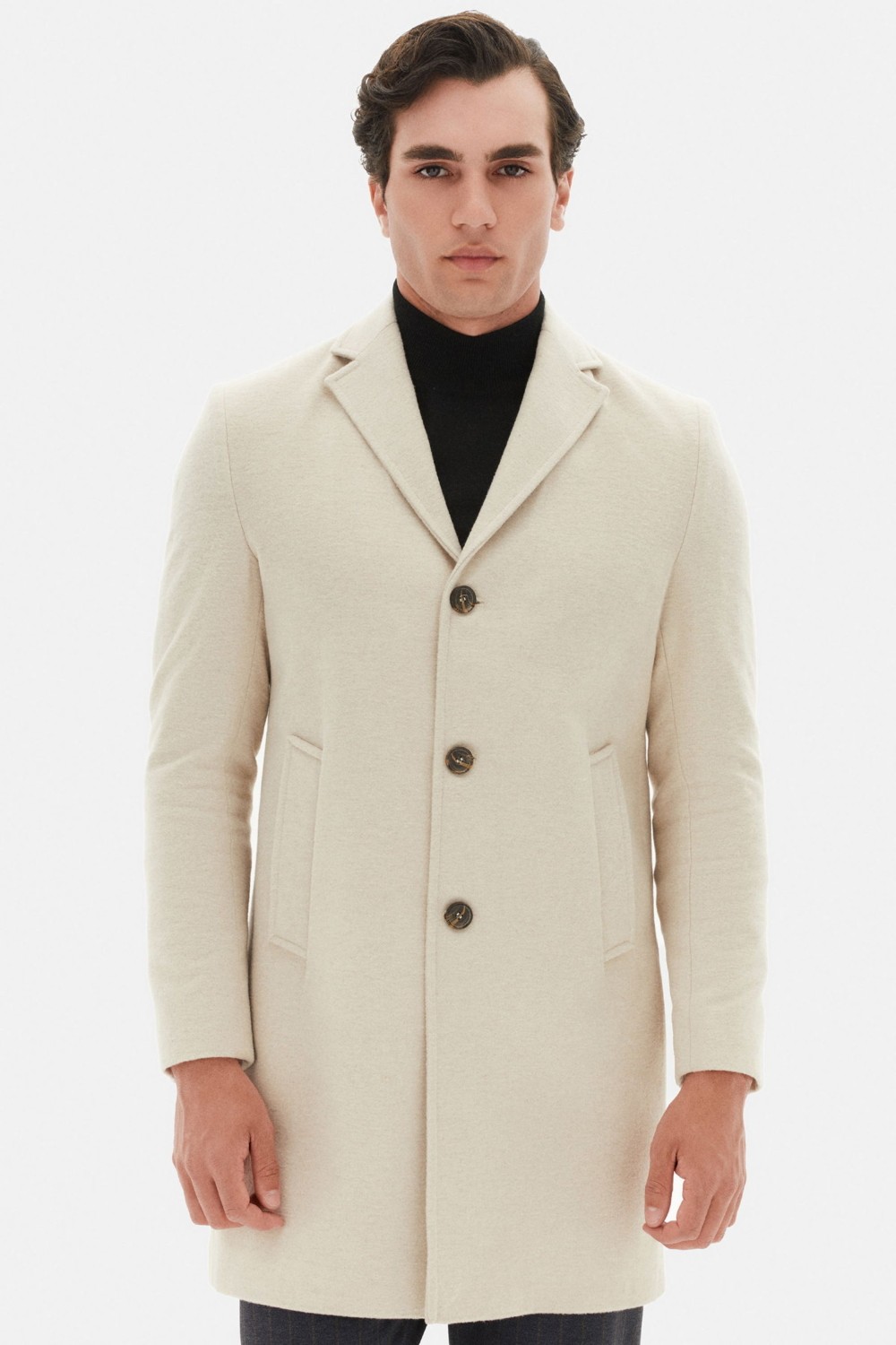 D'S Damat Erkek Siyah Kaşe Kaban, %30 Yün %70 Akrilik, Regular Fit, Mono Yaka, Düz Desen, Kışlık Şık Model 5HF08ORT10000