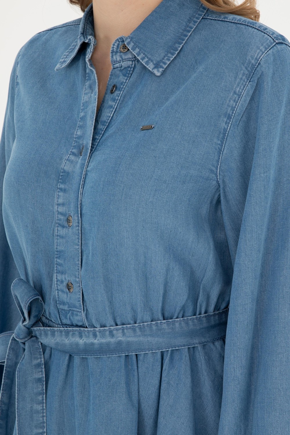 U.S. Polo Assn. Kadın Açık Mavi Polo Yaka Jean Elbise 50283539-DN0021 görsel 7