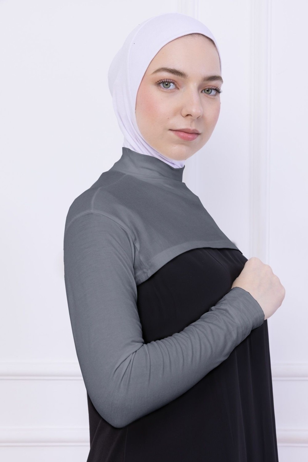 Loggia Balıkçı Yaka Boyunluklu Kolluk - Likralı Kadın Body Tesettür Crop Bolero Lacivert