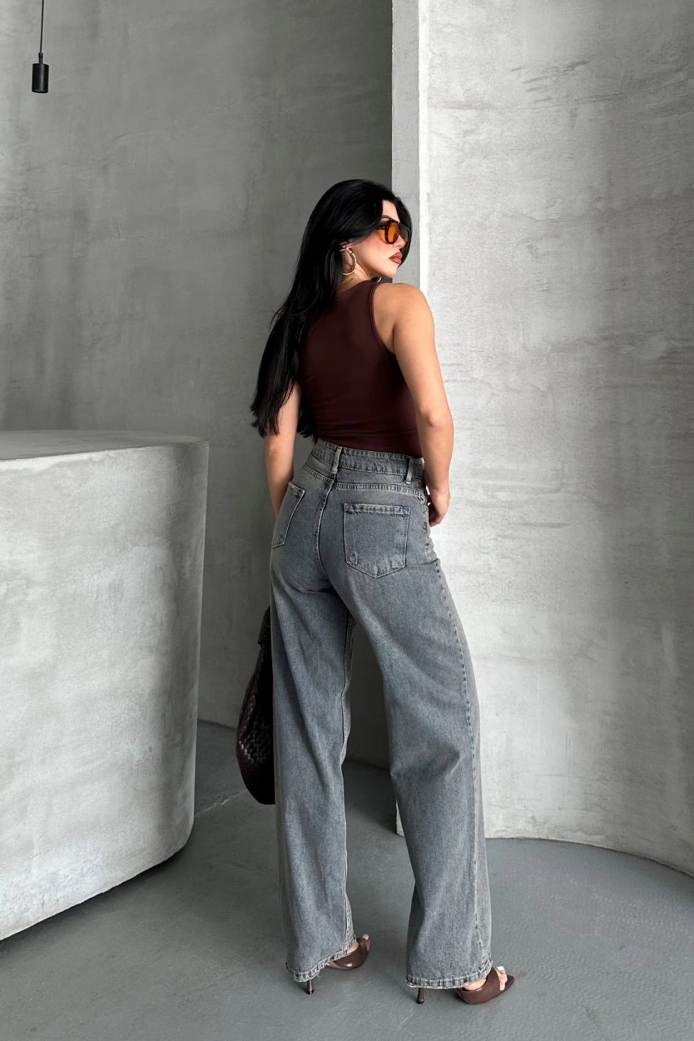 OEY Fashions Palazzo Bıyık Kar Yıkama Buz Mavi Jeans Pantolon D2008 görsel 2