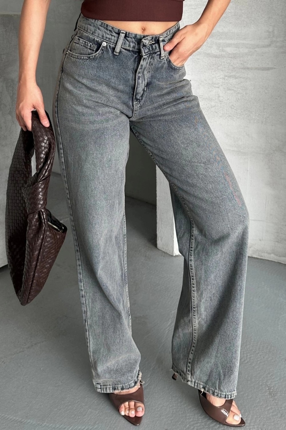 Palazzo Bıyık Kar Yıkama Buz Mavi Jeans Pantolon D2008 görsel 3