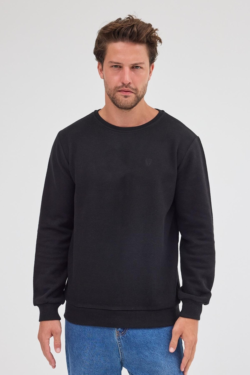 Mmetalic Erkek Haki Standart Fit Normal Kesim Pamuklu Basic Bisiklet Yaka Sweatshirt