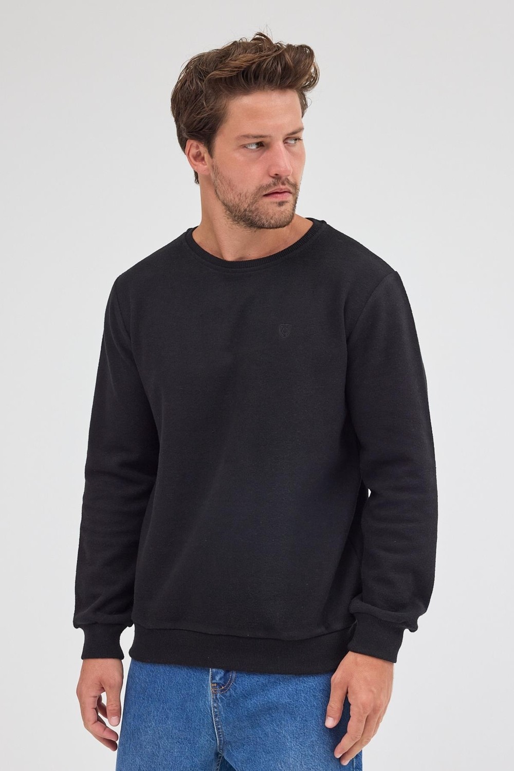 Mmetalic Erkek Haki Standart Fit Normal Kesim Pamuklu Basic Bisiklet Yaka Sweatshirt görsel 3