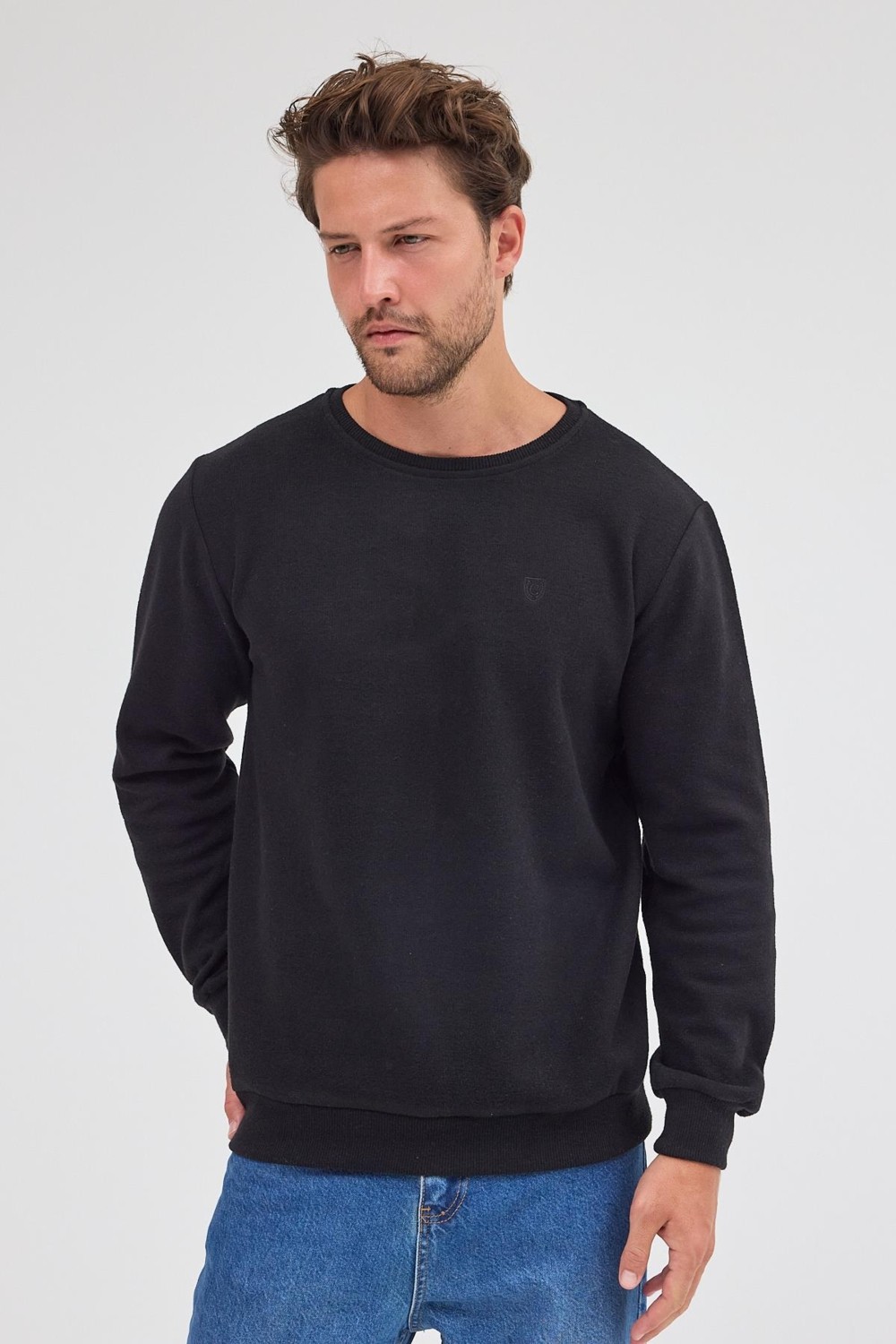 Mmetalic Erkek Haki Standart Fit Normal Kesim Pamuklu Basic Bisiklet Yaka Sweatshirt görsel 4