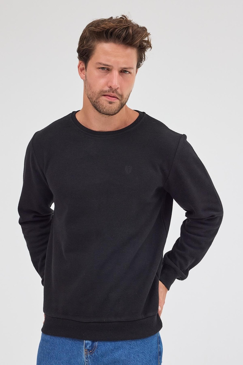 Mmetalic Erkek Haki Standart Fit Normal Kesim Pamuklu Basic Bisiklet Yaka Sweatshirt görsel 5