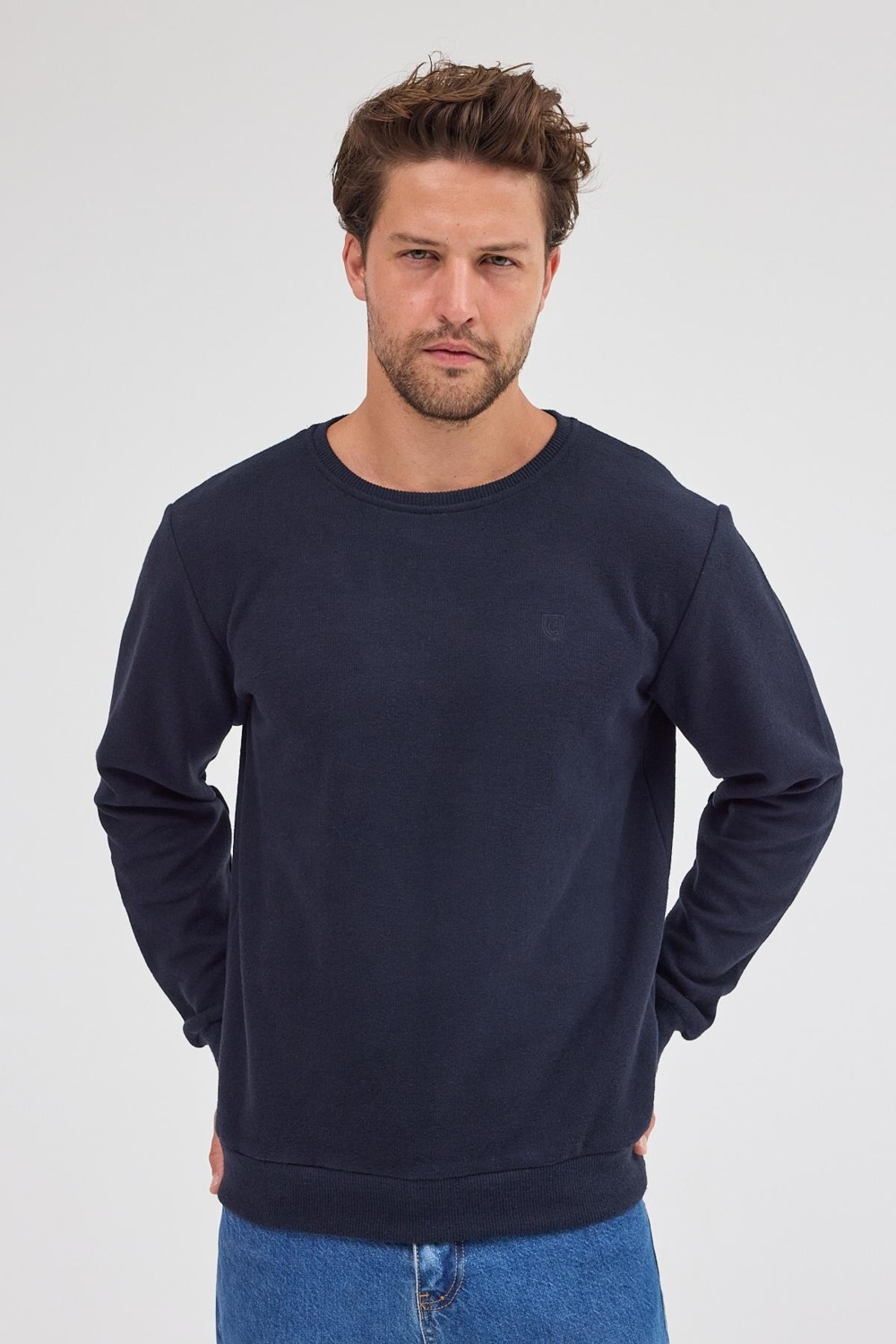 Mmetalic Erkek Haki Standart Fit Normal Kesim Pamuklu Basic Bisiklet Yaka Sweatshirt