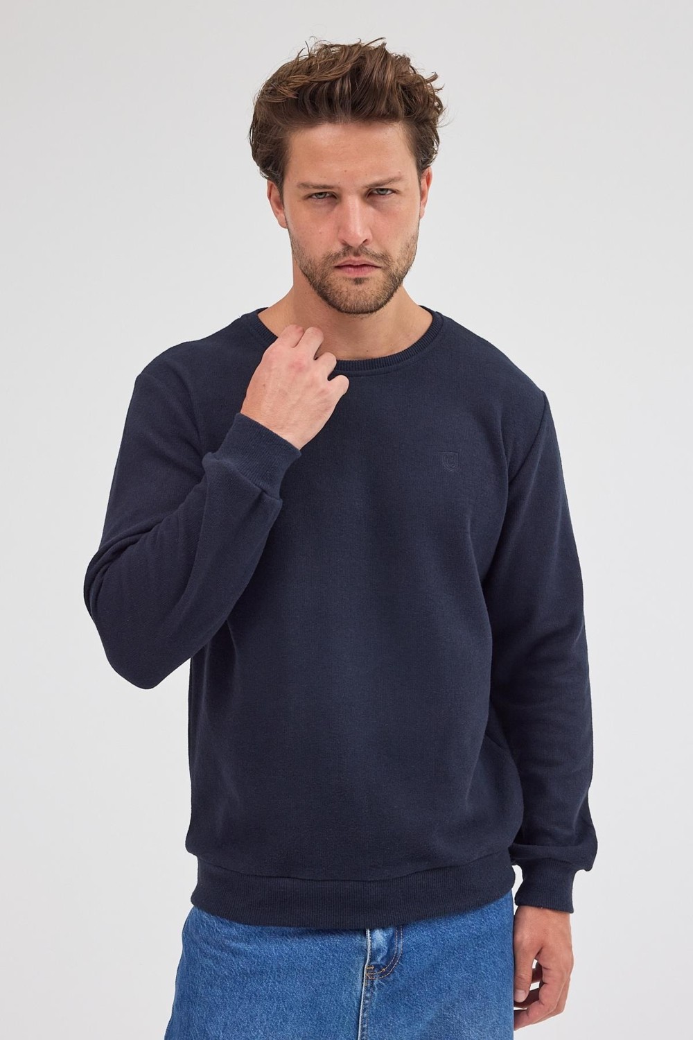 Mmetalic Erkek Haki Standart Fit Normal Kesim Pamuklu Basic Bisiklet Yaka Sweatshirt görsel 7