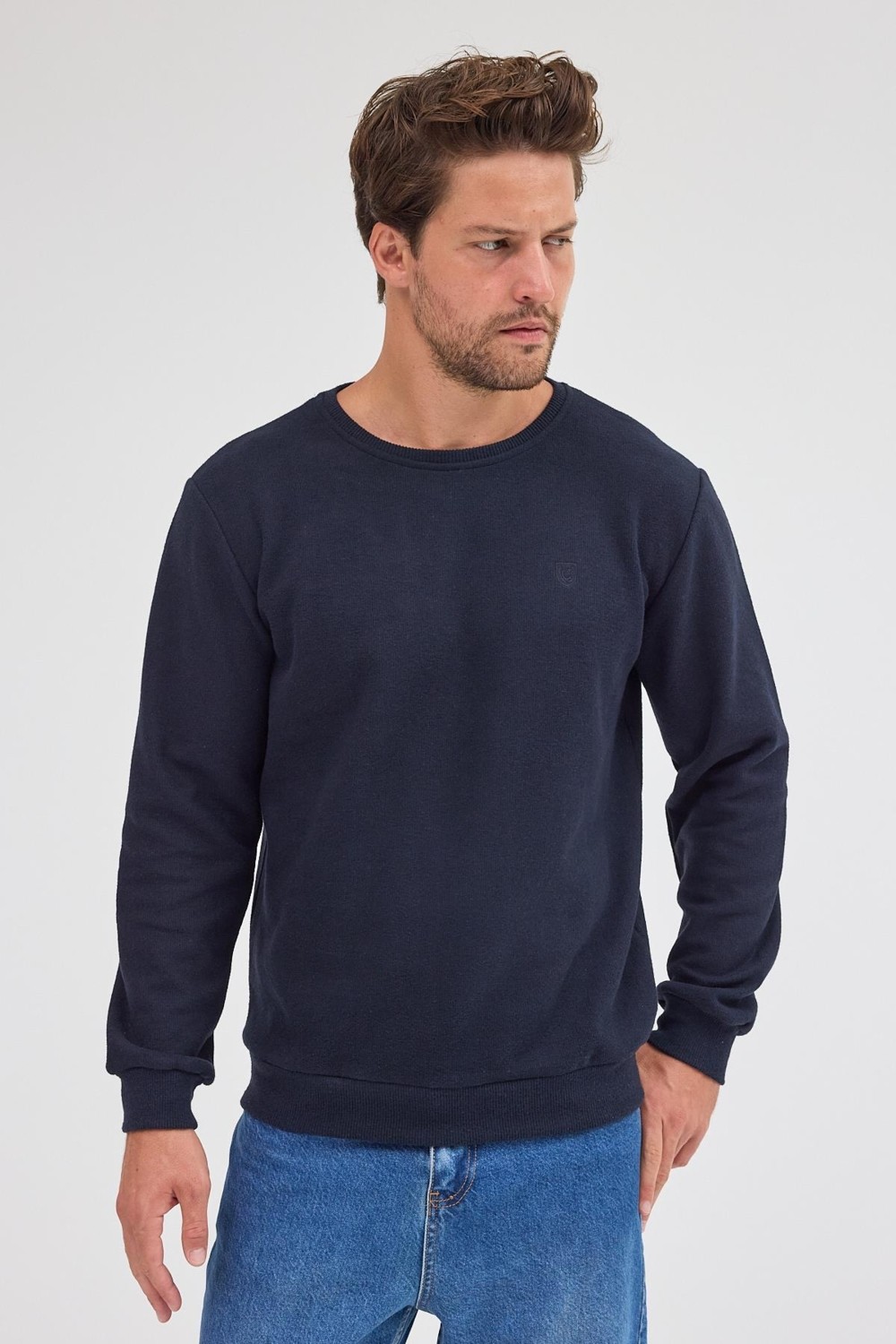 Mmetalic Erkek Haki Standart Fit Normal Kesim Pamuklu Basic Bisiklet Yaka Sweatshirt görsel 8
