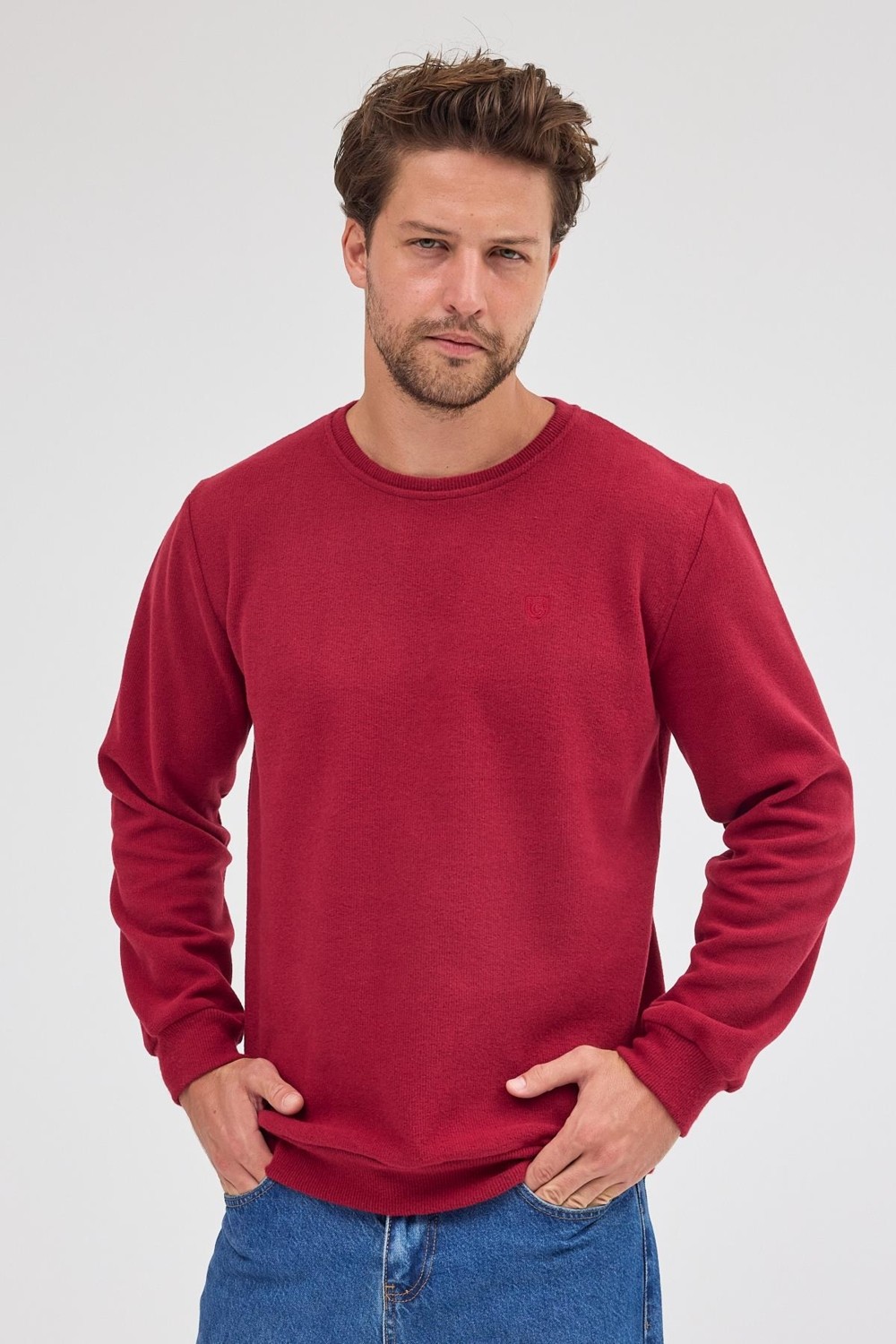 Mmetalic Erkek Haki Standart Fit Normal Kesim Pamuklu Basic Bisiklet Yaka Sweatshirt