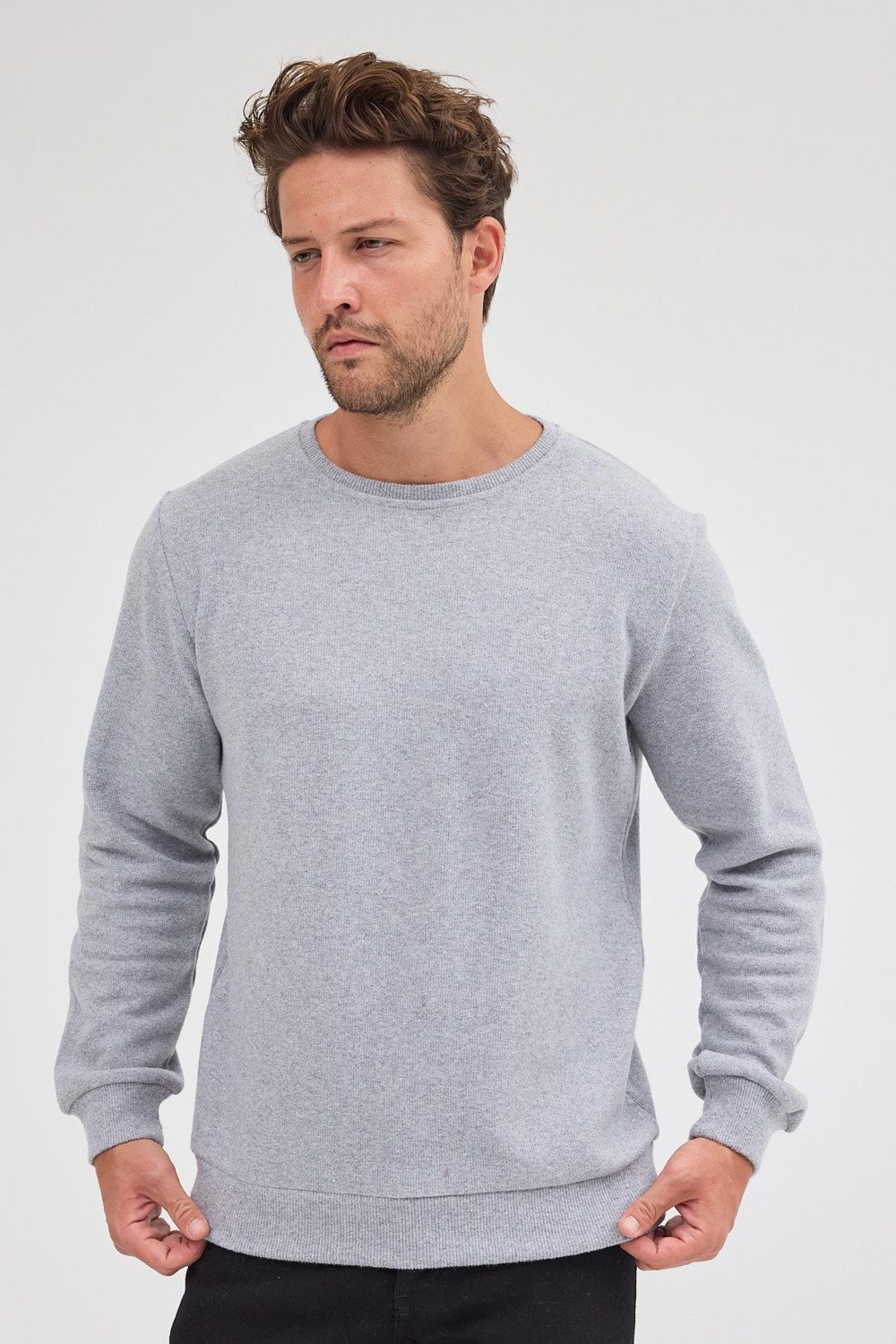 Mmetalic Erkek Haki Standart Fit Normal Kesim Pamuklu Basic Bisiklet Yaka Sweatshirt