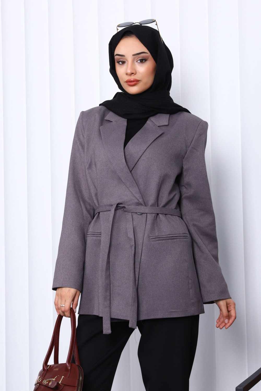 İmaj Butik Füme Kruvaze Yaka Düğmeli Blazer Ceket