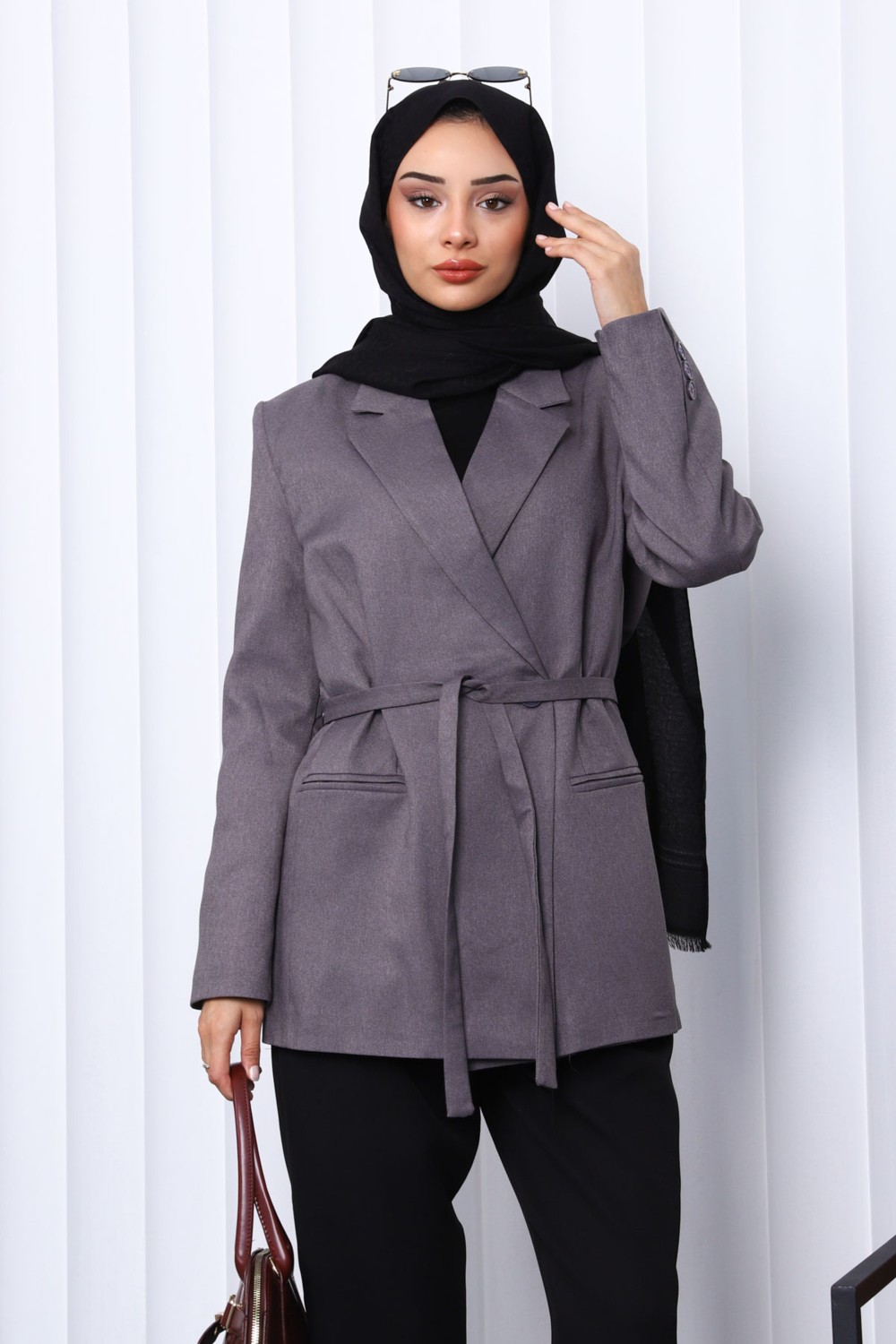 İmaj Butik Füme Kruvaze Yaka Düğmeli Blazer Ceket görsel 3