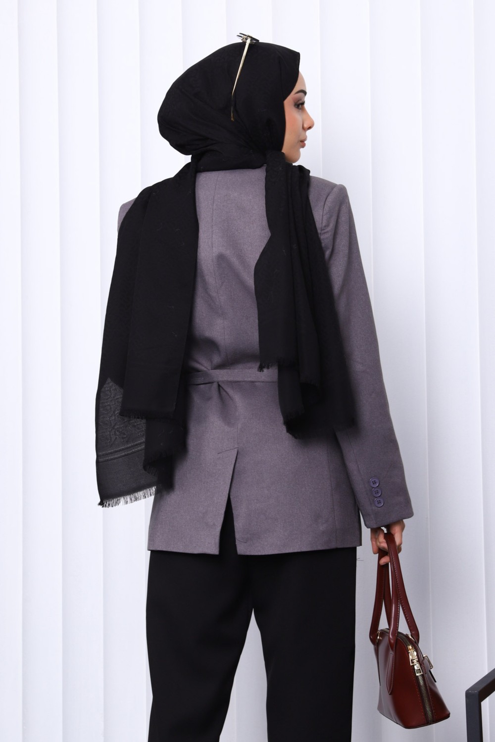 İmaj Butik Füme Kruvaze Yaka Düğmeli Blazer Ceket görsel 4