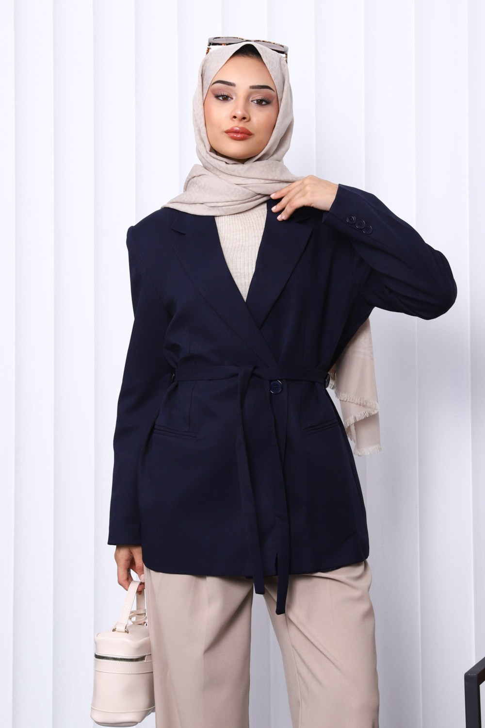 İmaj Butik Füme Kruvaze Yaka Düğmeli Blazer Ceket görsel 7