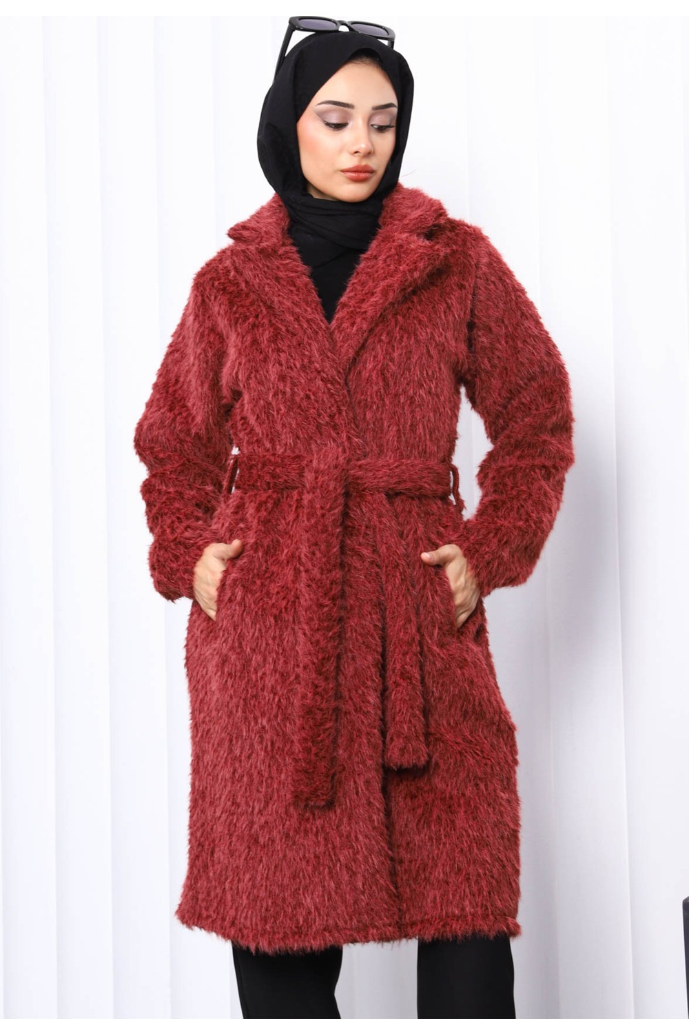 İmaj Butik Taş Düğmeli Uzun Cepli Kürk Kaban görsel 7