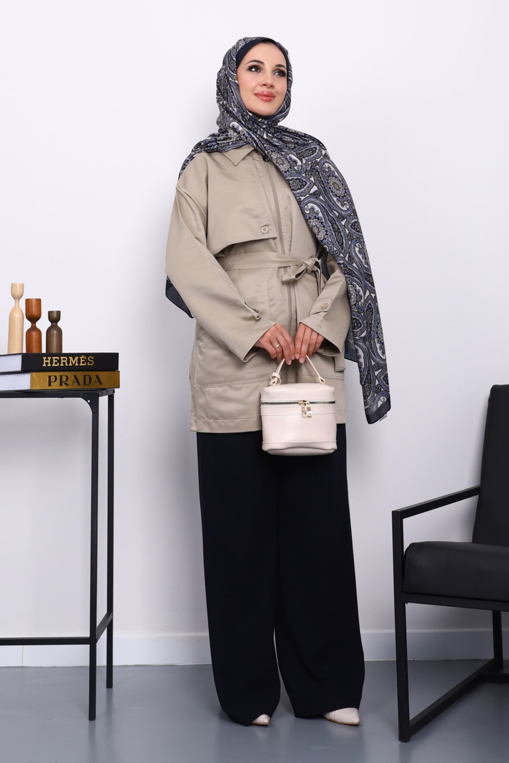İmaj Butik Taş Cep Detaylı Kuşaklı Ceket görsel 6