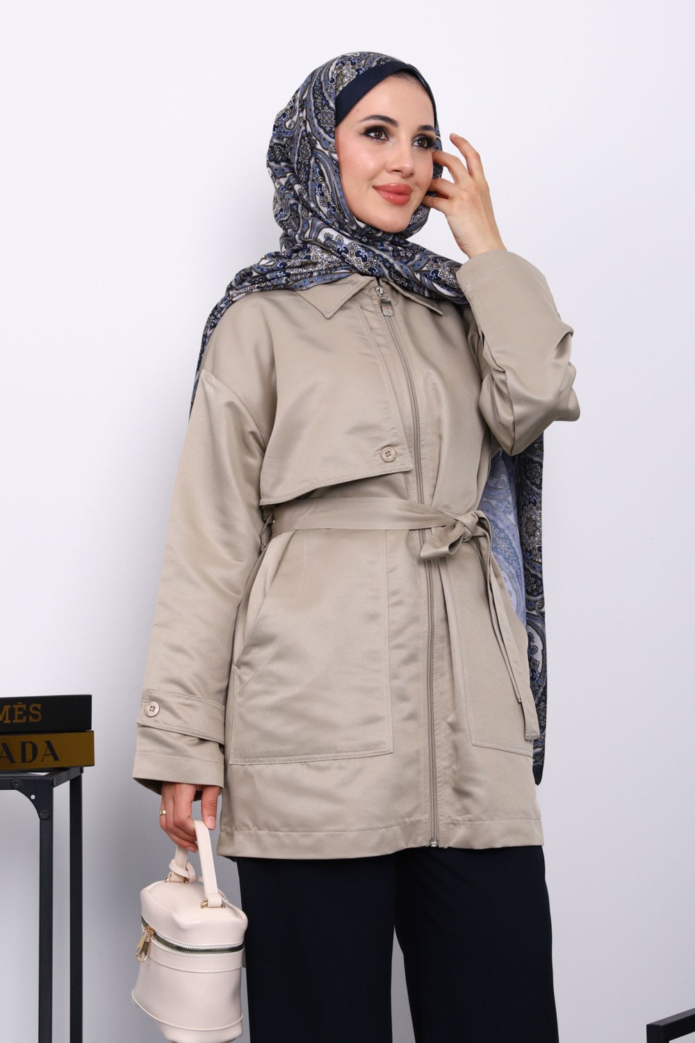 İmaj Butik Taş Cep Detaylı Kuşaklı Ceket görsel 7