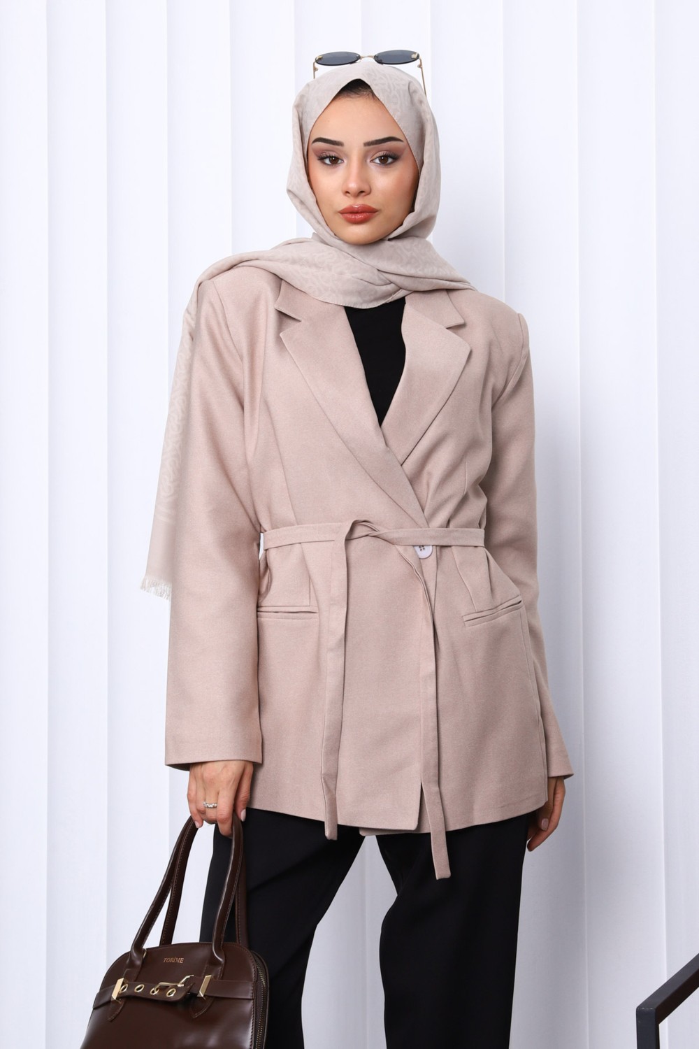 İmaj Butik Füme Kruvaze Yaka Düğmeli Blazer Ceket