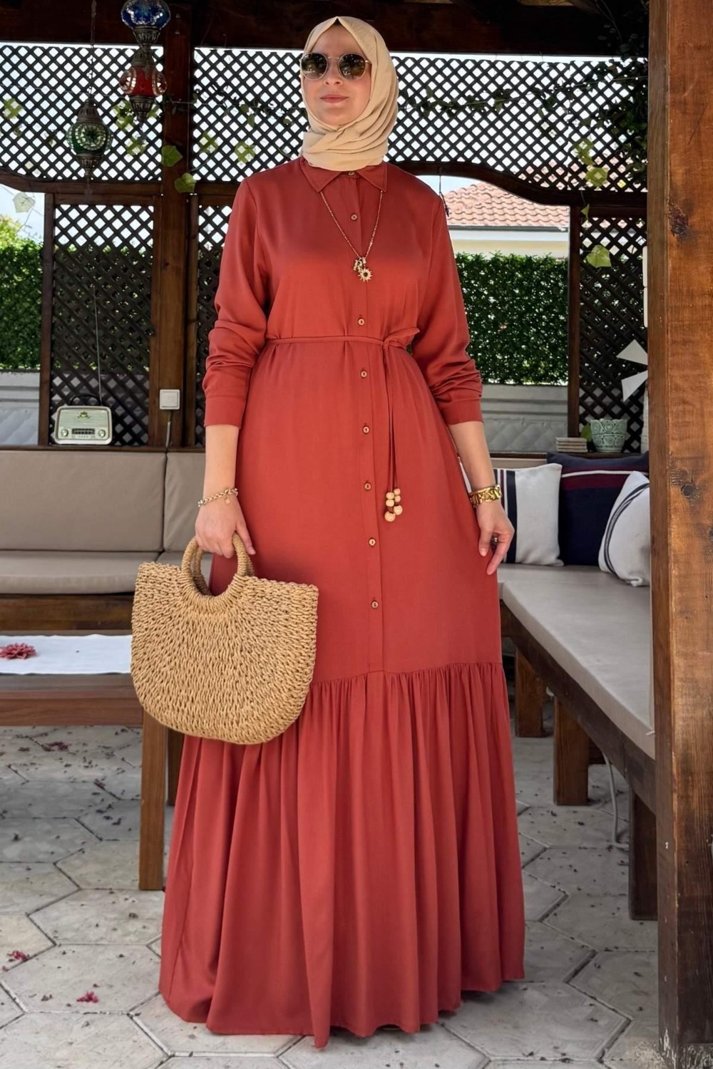 Rabia Şamlı Süreyya Gömlek Elbise Kiremit