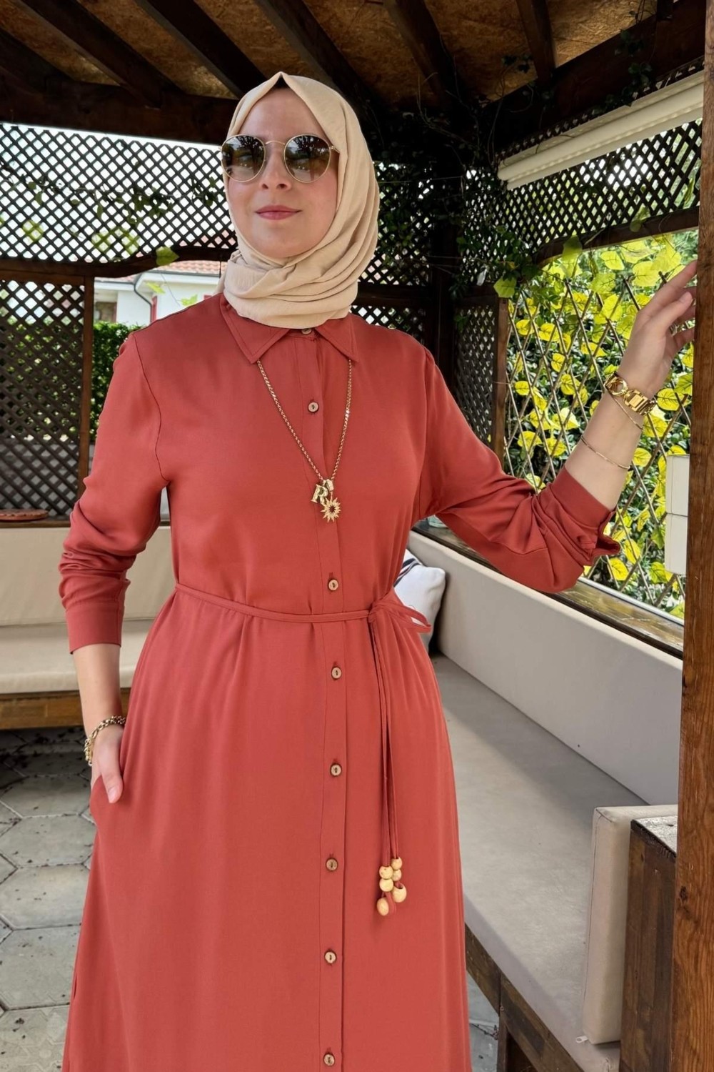 Rabia Şamlı Süreyya Gömlek Elbise Kiremit görsel 2