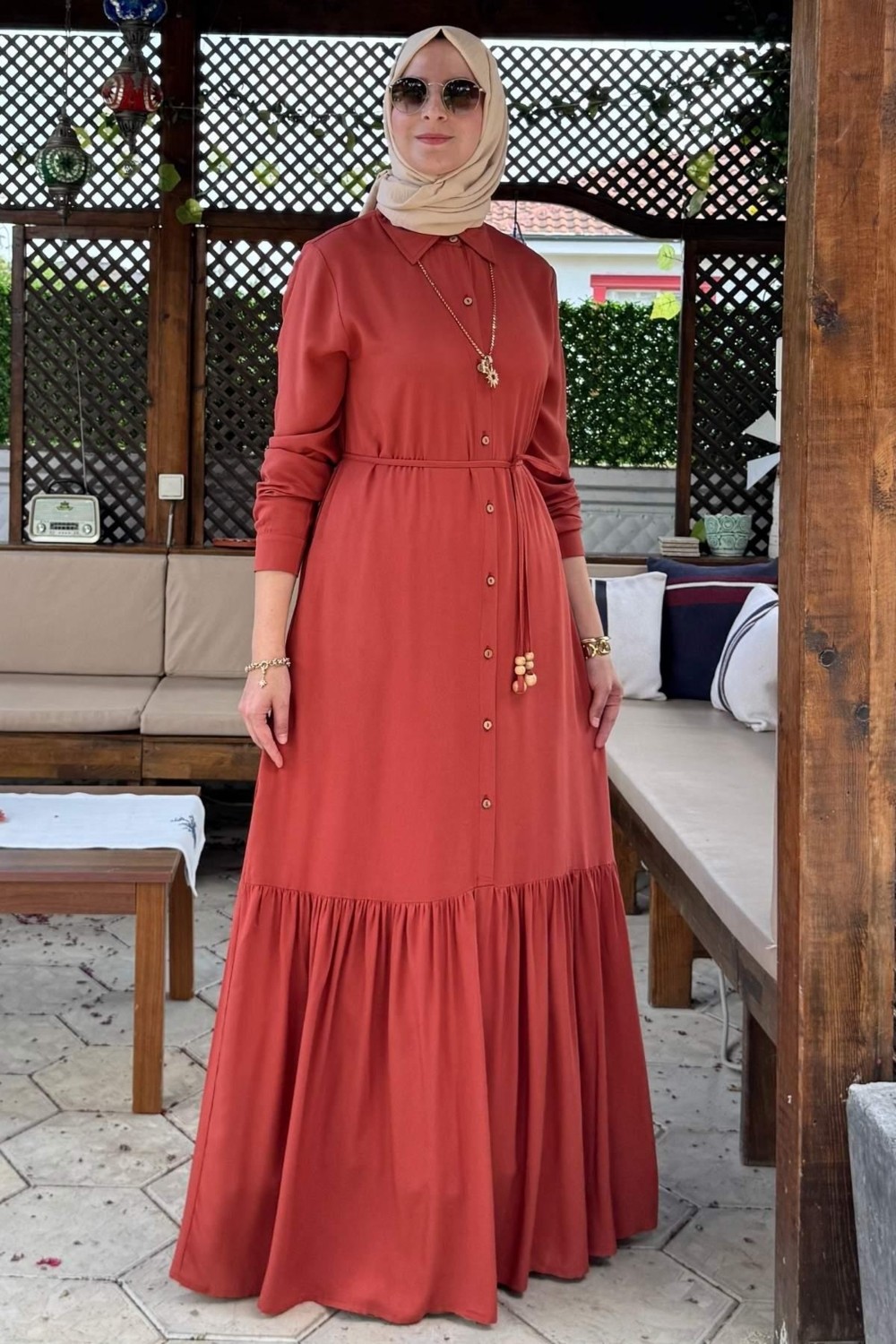 Rabia Şamlı Süreyya Gömlek Elbise Kiremit görsel 3