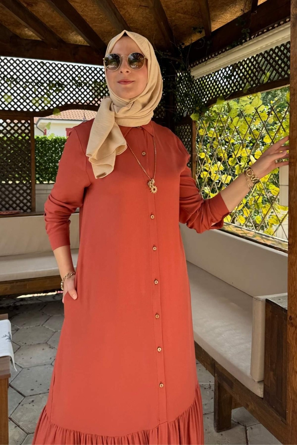 Rabia Şamlı Süreyya Gömlek Elbise Kiremit görsel 4