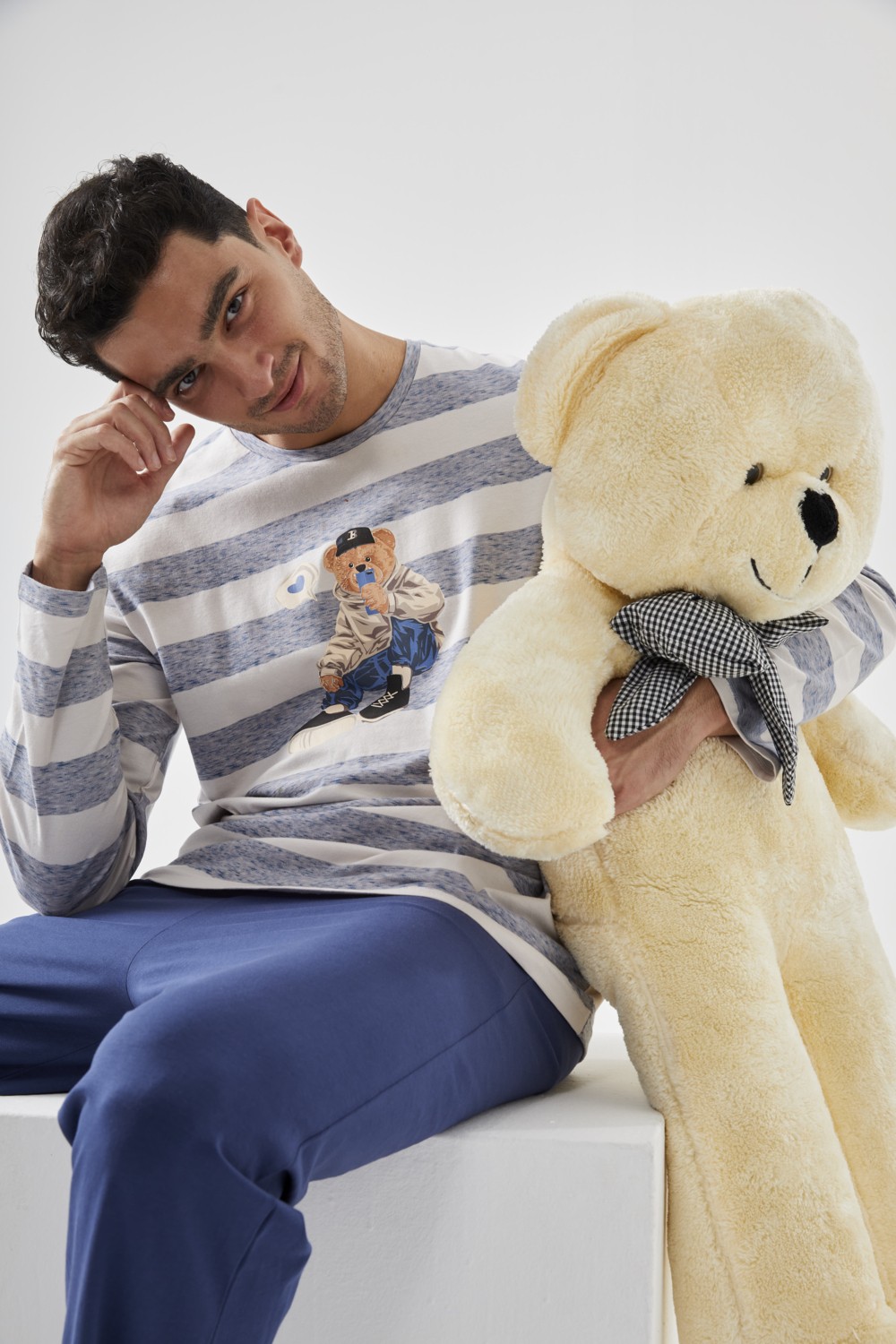 Koza İç Giyim Erkek Pamuklu Uzun Kollu Üst Ayıcık Baskılı Pijama Takımı