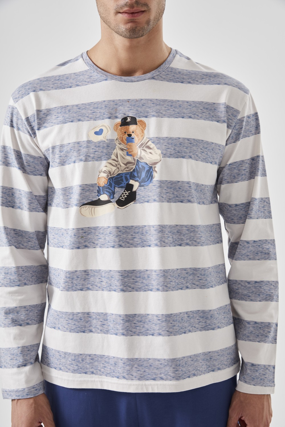 Koza İç Giyim Erkek Pamuklu Uzun Kollu Üst Ayıcık Baskılı Pijama Takımı görsel 4