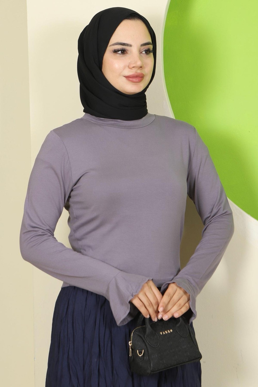 Manşeti Volanlı Bisiklet Yaka Body Gri HM2818