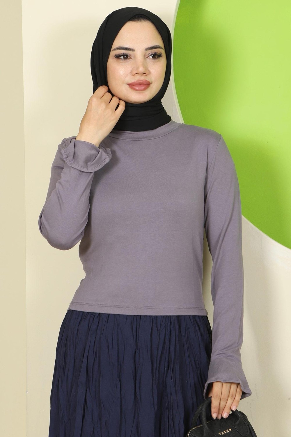 Manşeti Volanlı Bisiklet Yaka Body Gri HM2818 görsel 5