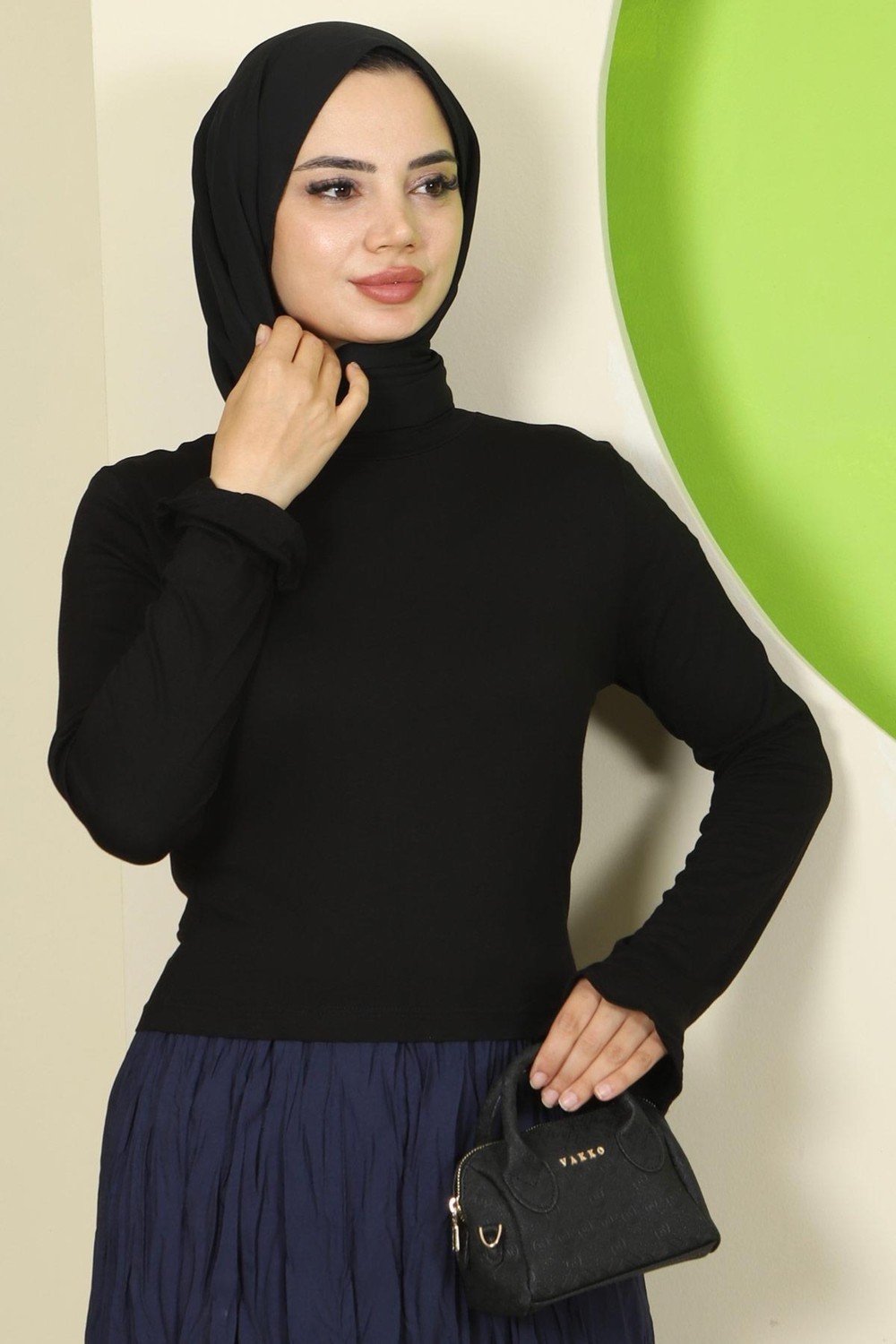Manşeti Volanlı Bisiklet Yaka Body Siyah HM2818 görsel 5