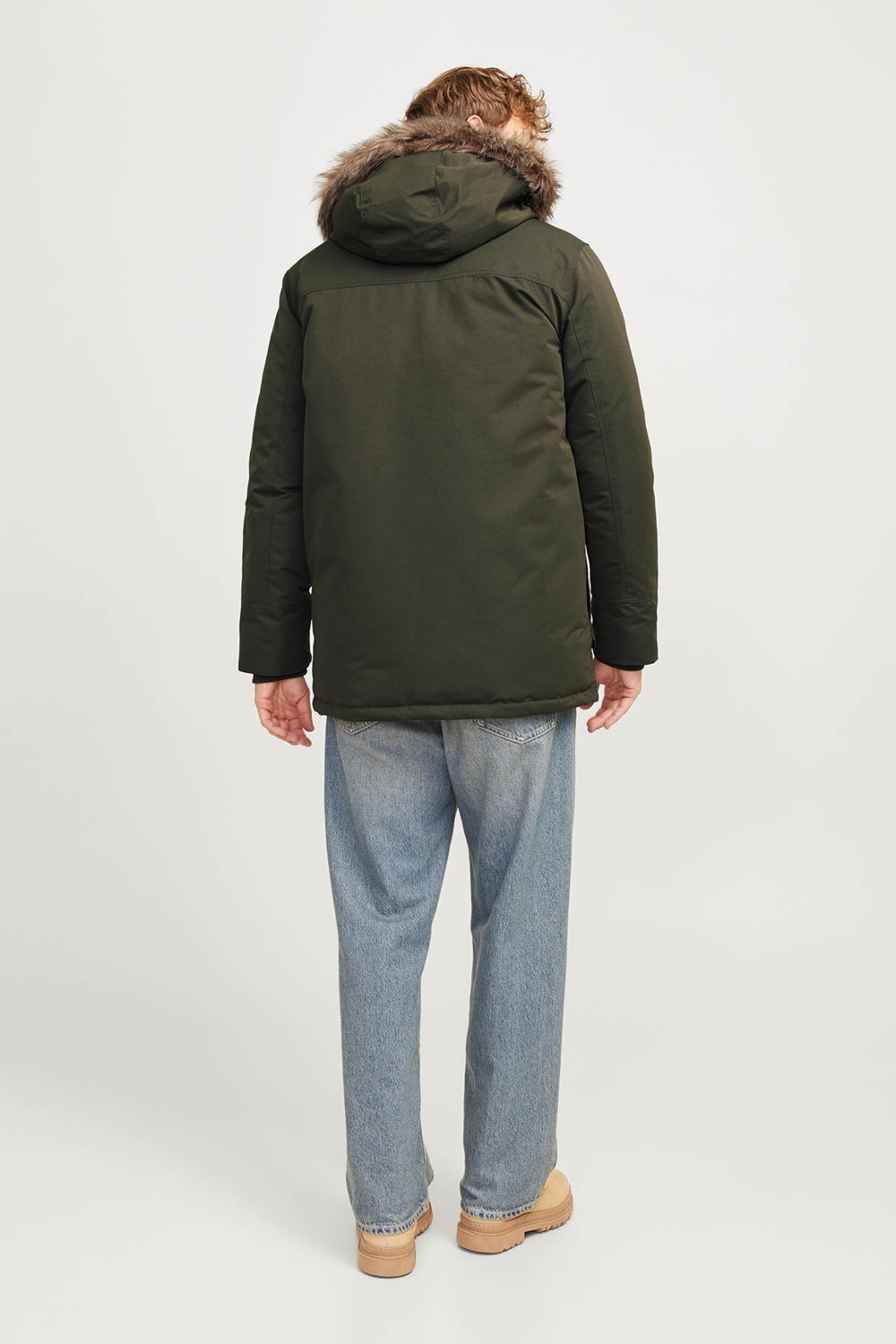 Jack & Jones JJECONSTRUCT FAUX FUR PAR Haki Erkek Uzun Kaban görsel 8