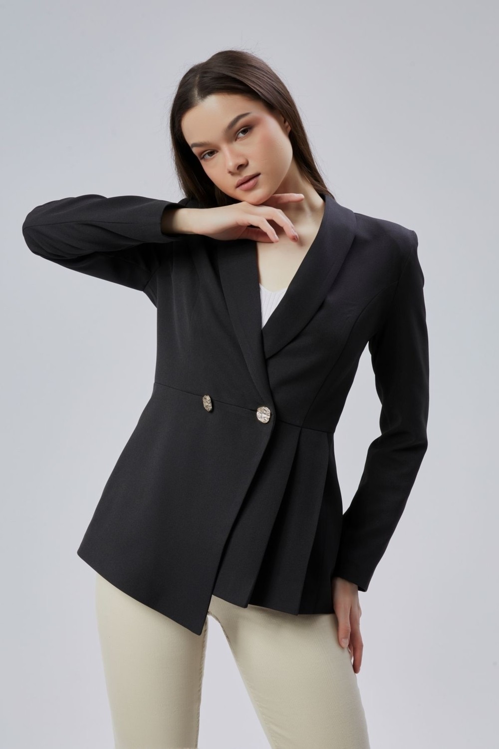 Bolivente Ekru Regular Fit Pile Detaylı Blazer Ceket görsel 6