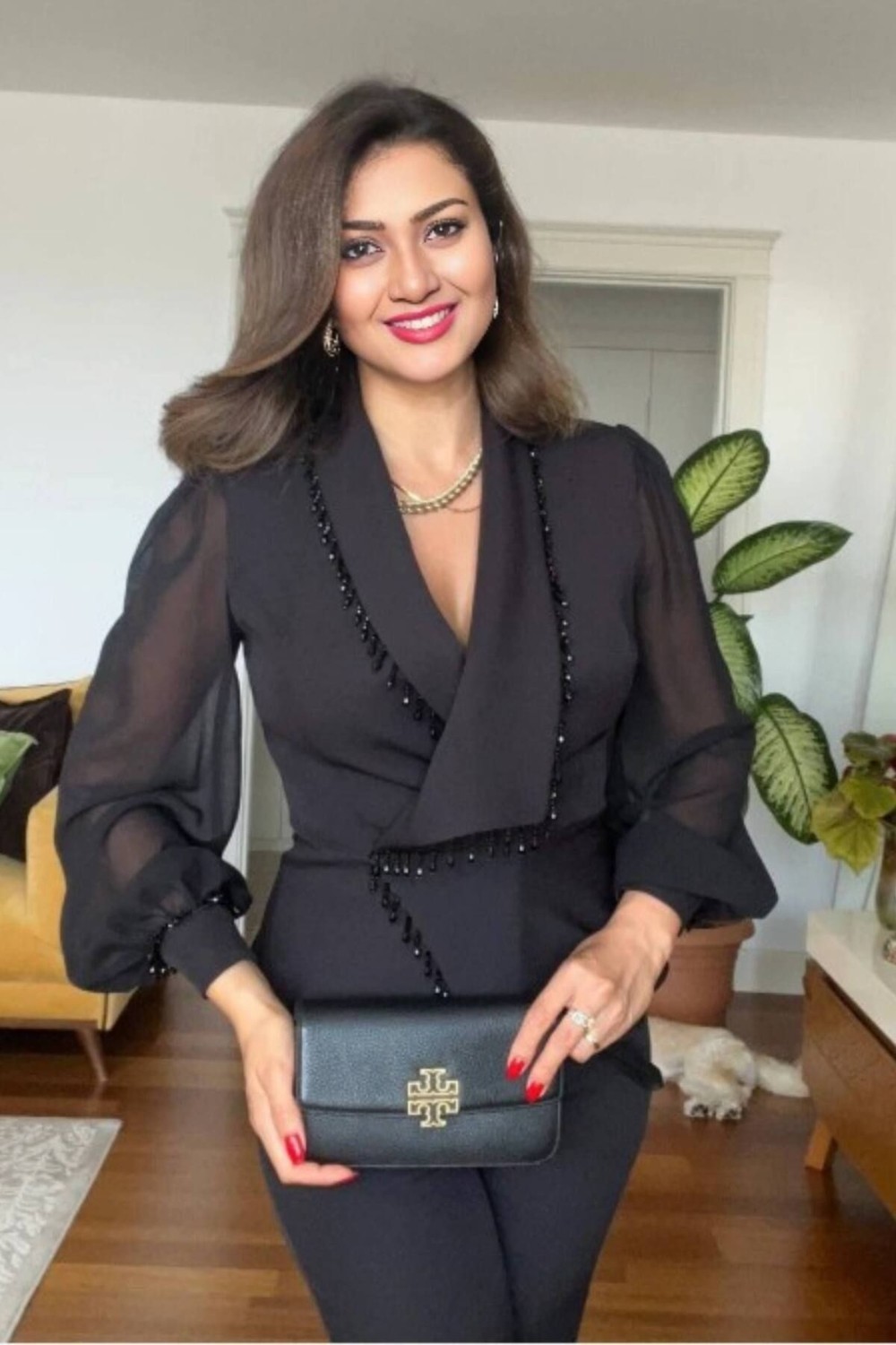 Zishan Fashion Lüks Siyah Boncuk Detaylı Kadın Ikili Takım, Şifon Kollu Ceket ve Pantolon, 36-48 Geniş Beden 415
