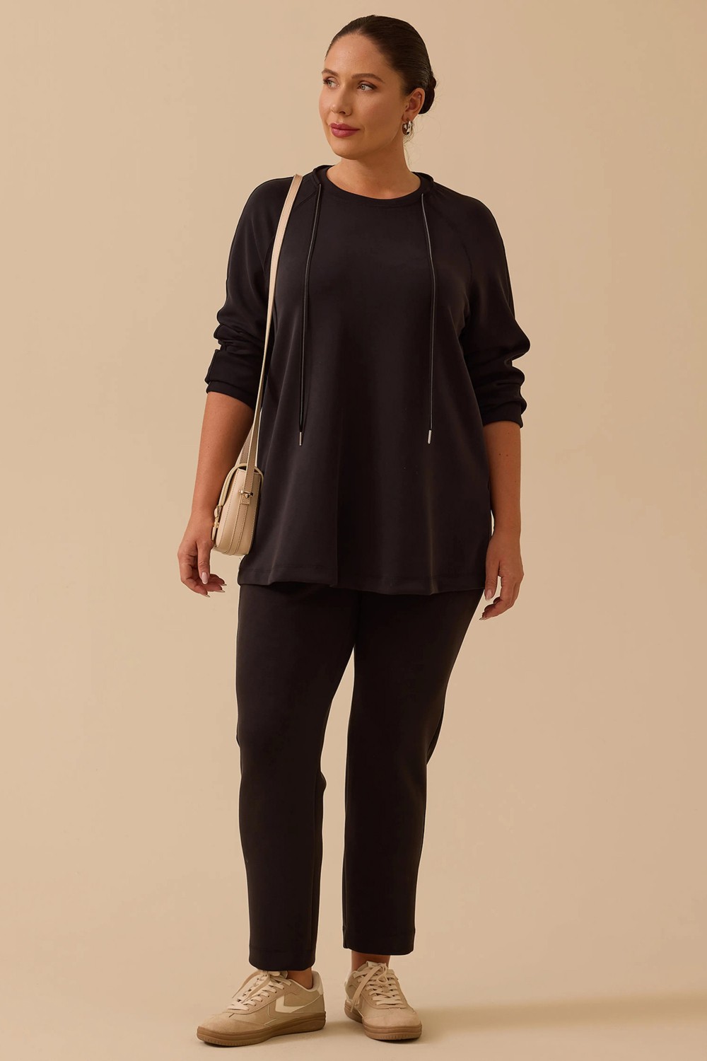 Galaxi Kadın Büyük Beden Bağcıklı Basic Sweatshirt 4002 Siyah görsel 5