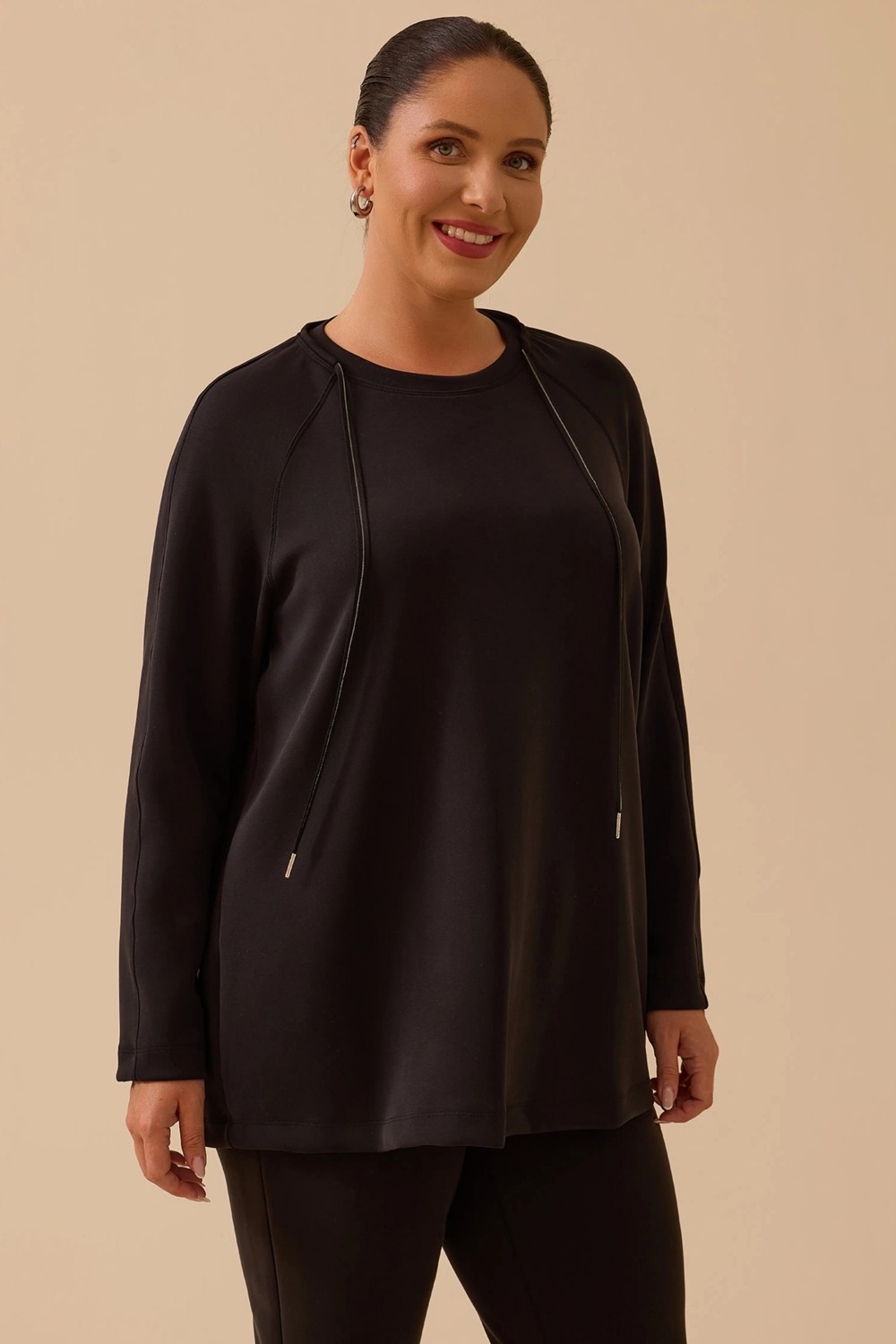 Galaxi Kadın Büyük Beden Bağcıklı Basic Sweatshirt 4002 Siyah görsel 6