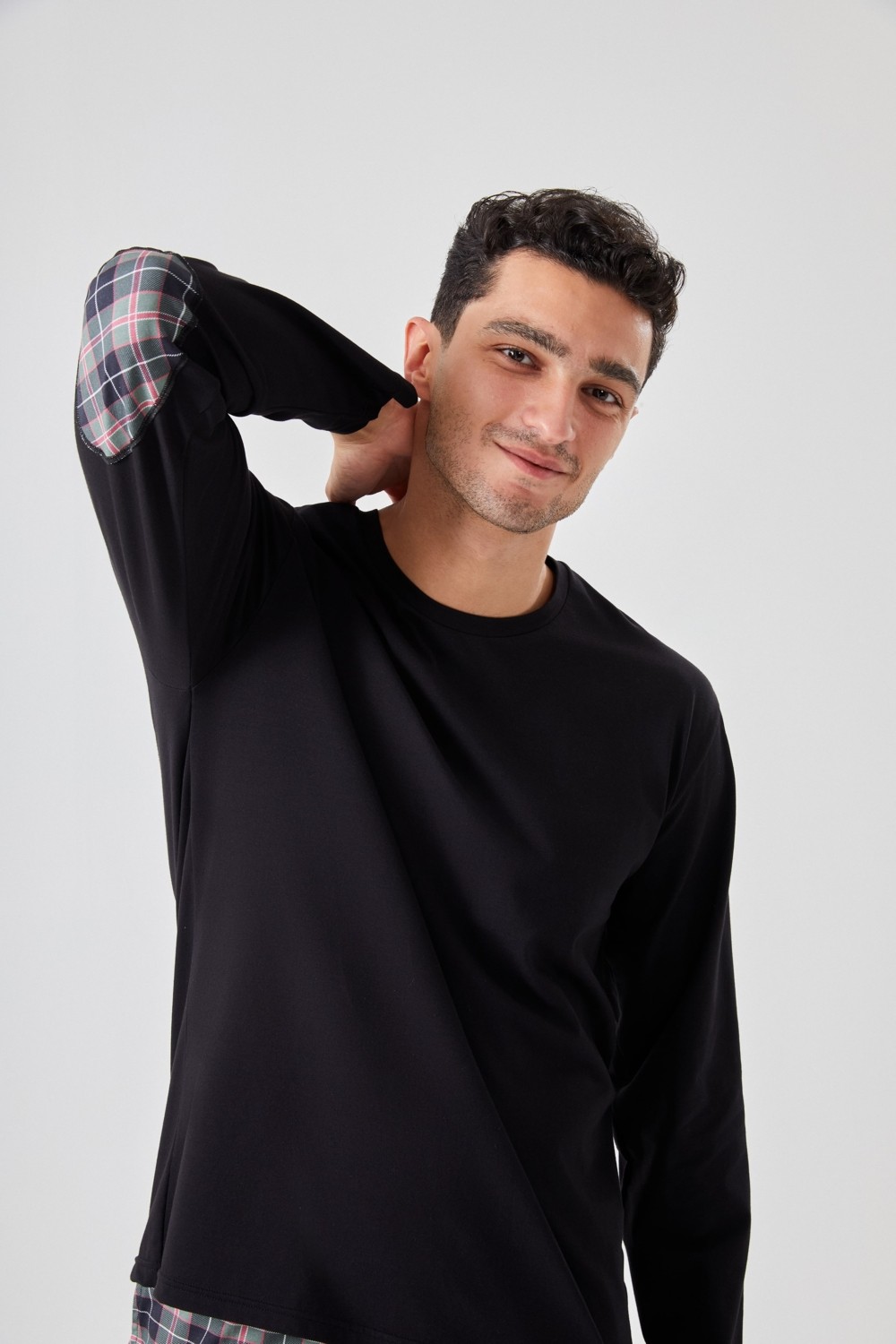 Koza İç Giyim Erkek Pamuklu Uzun Kollu Yamalı Ekose Desenli Pijama Takımı görsel 2