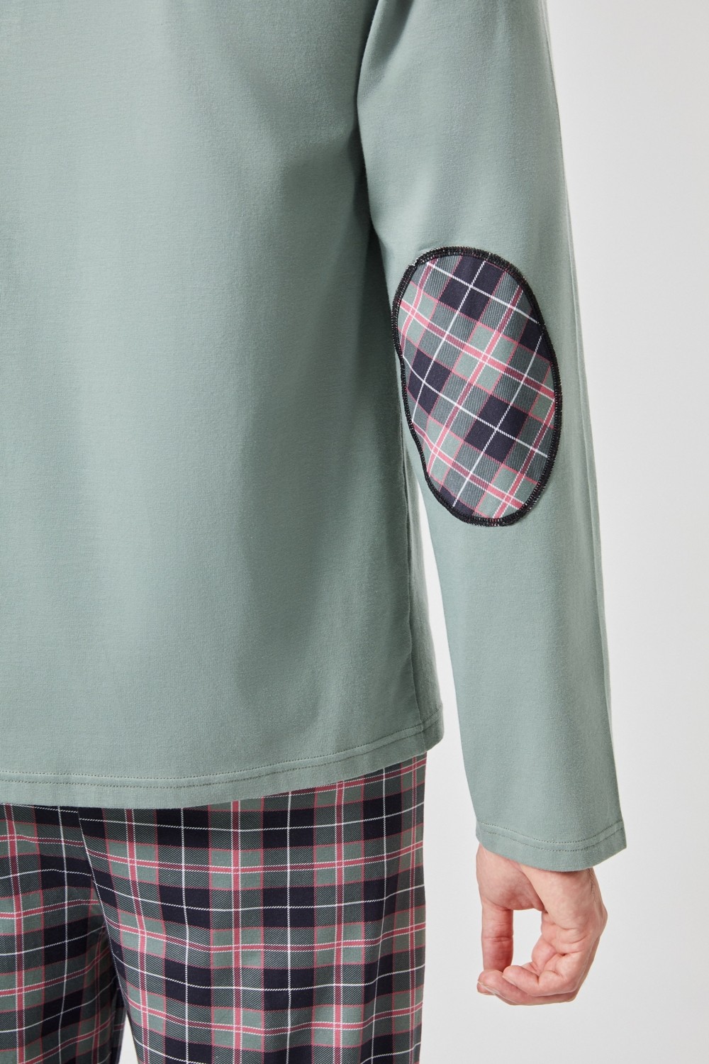 Koza İç Giyim Erkek Pamuklu Uzun Kollu Yamalı Ekose Desenli Pijama Takımı görsel 8
