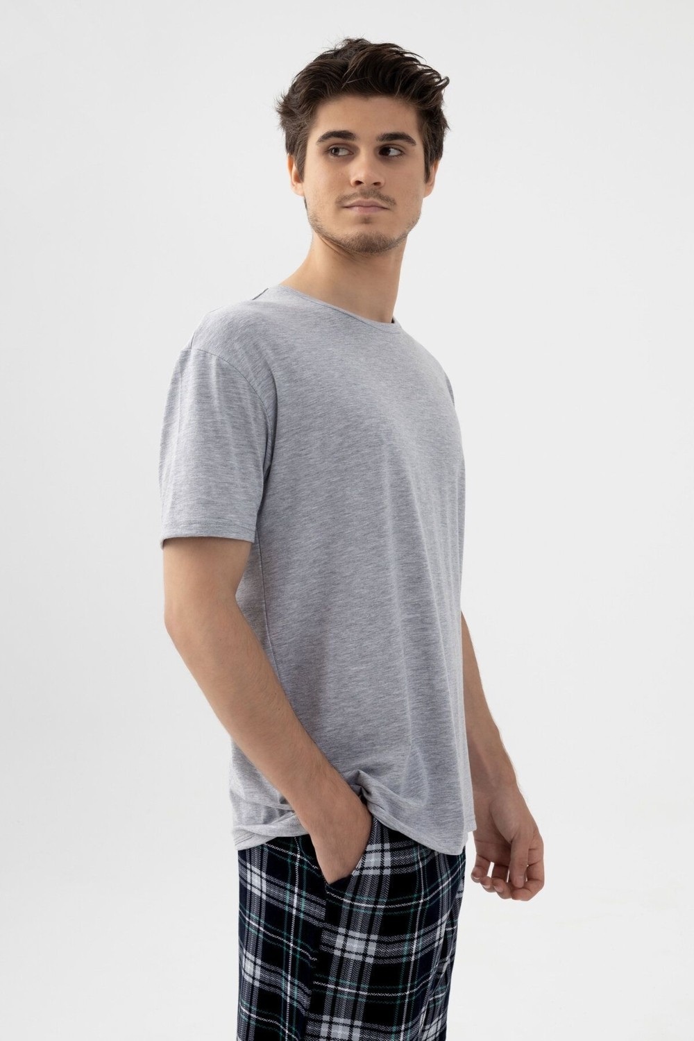 Koza İç Giyim Erkek Gri Melanj Alt Desenli Şortlu Pijama Takımı görsel 6