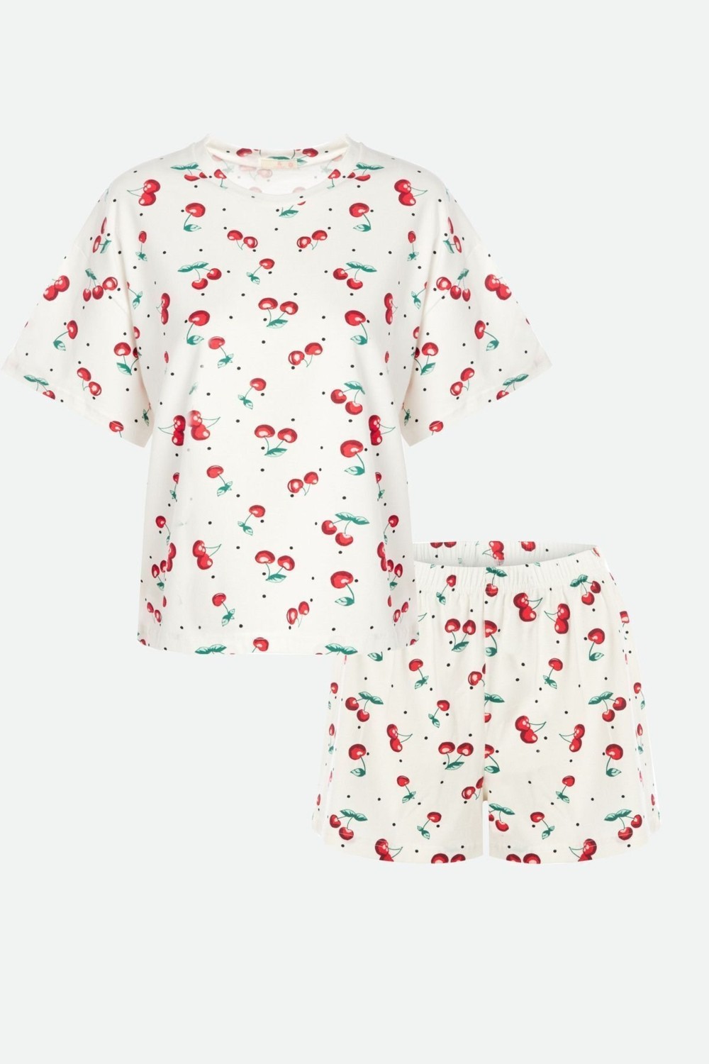 Koza İç Giyim Kadın Kiraz Desenli Kısa Kollu Şortlu Pijama Takımı görsel 4