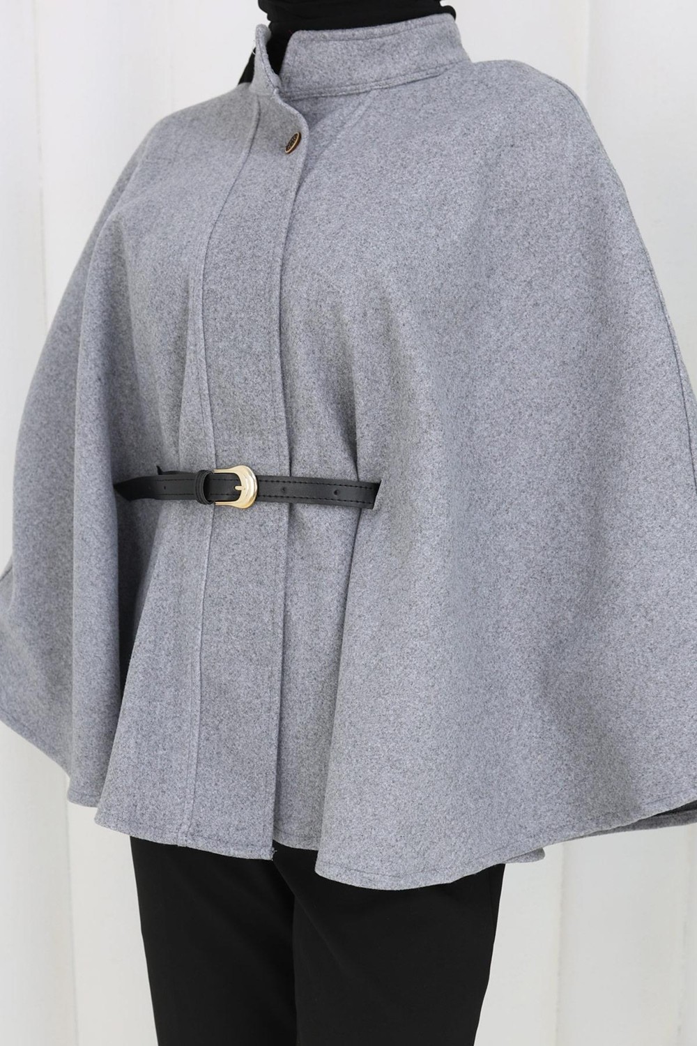 Kemerli Kaşe Panço Gri HM2842 görsel 5